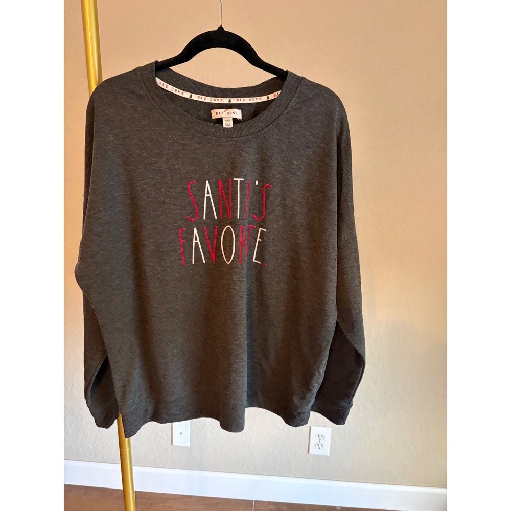 Rae Dunn Santas Favorite Gray Christmas Sweatshirt Womens XL Pullover Holiday